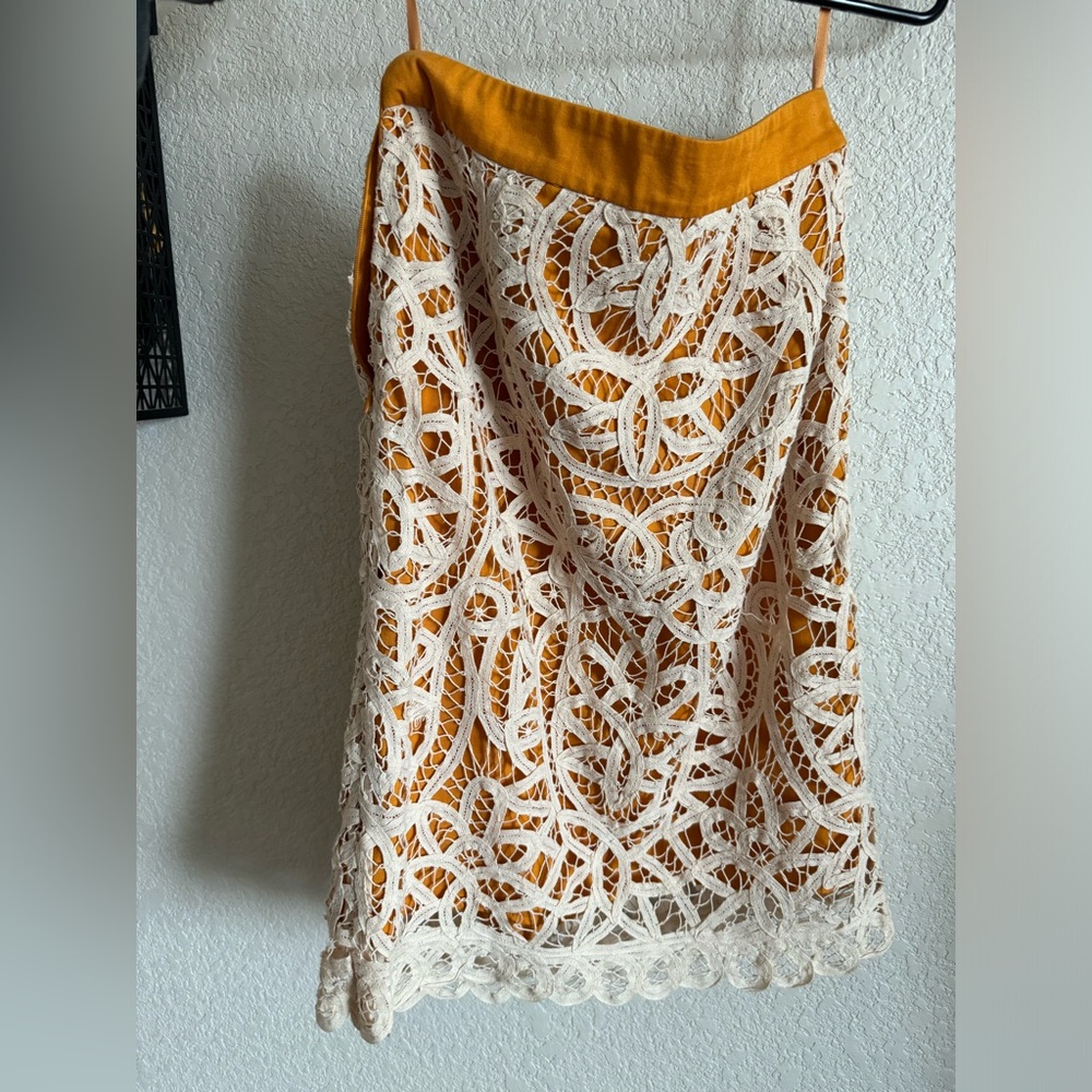 Orange white midi cute skirt